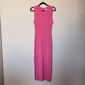 Pink Sleeveless Ribbed Knit Dress